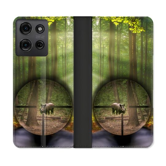 Housse cuir portefeuille Pour Motorola G75 5G Chasse Sanglier Viseur