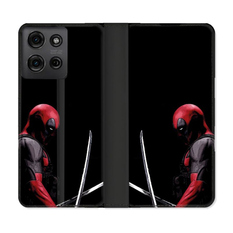 Housse cuir portefeuille Pour Motorola G75 5G Deadpool Epee