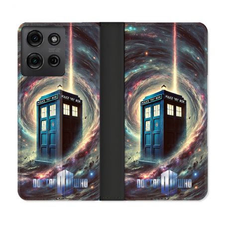 Housse cuir portefeuille Pour Motorola G75 5G Dr Who Tardis Univers