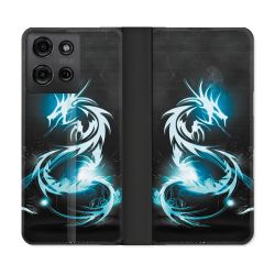 Housse cuir portefeuille Pour Motorola G75 5G Fantastique Dragon Bleu