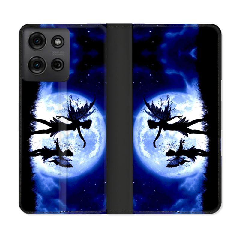 Housse cuir portefeuille Pour Motorola G75 5G Fantastique Fee Lune
