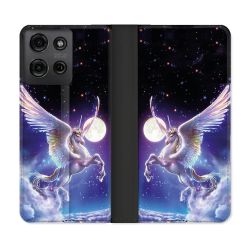 Housse cuir portefeuille Pour Motorola G75 5G Fantastique Licorne Céleste