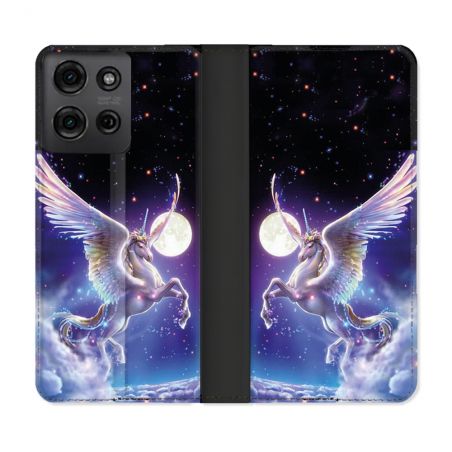 Housse cuir portefeuille Pour Motorola G75 5G Fantastique Licorne Céleste