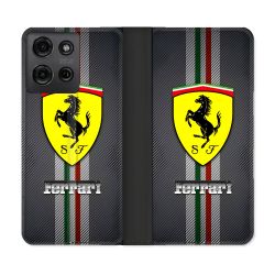 Housse cuir portefeuille Pour Motorola G75 5G Ferrari Carbone