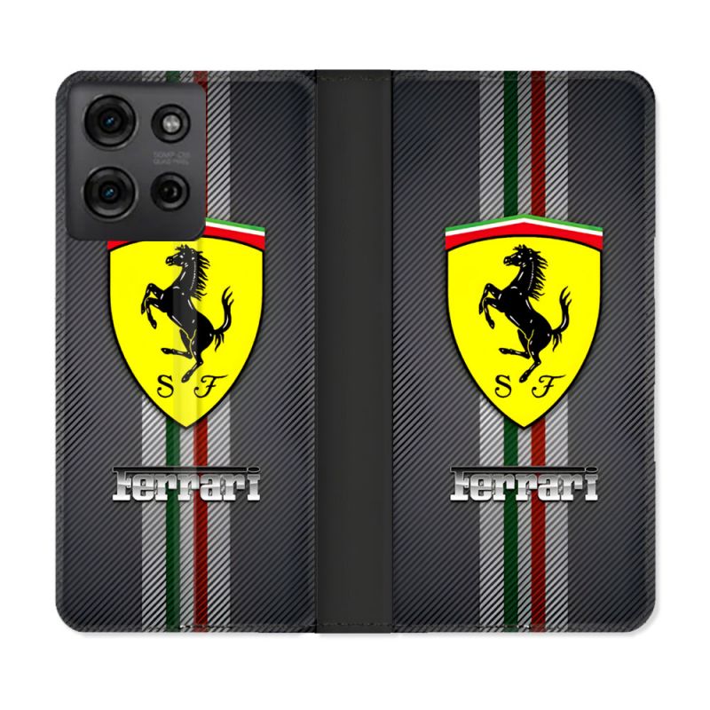 Housse cuir portefeuille Pour Motorola G75 5G Ferrari Carbone