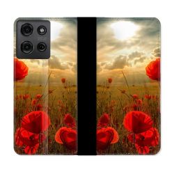Housse cuir portefeuille Pour Motorola G75 5G Fleur Coquelicot