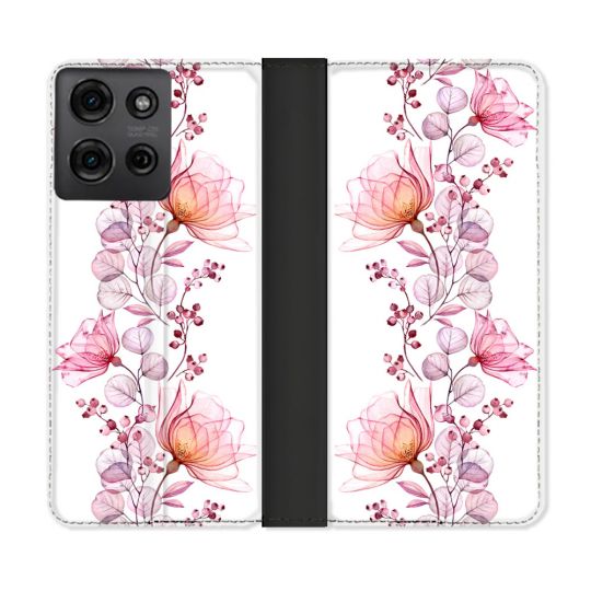 Housse cuir portefeuille Pour Motorola G75 5G Fleur Eclosion
