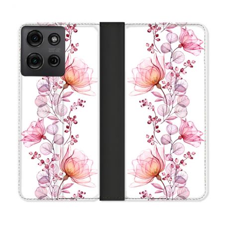 Housse cuir portefeuille Pour Motorola G75 5G Fleur Eclosion