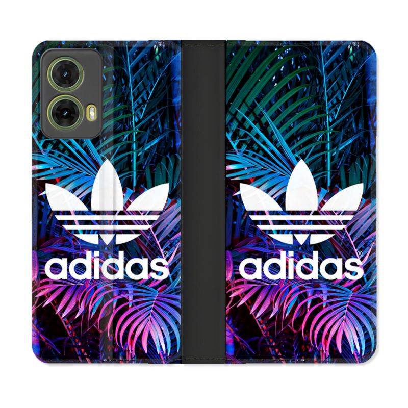 Housse cuir portefeuille Pour Motorola G85 5G Adidas Palmier