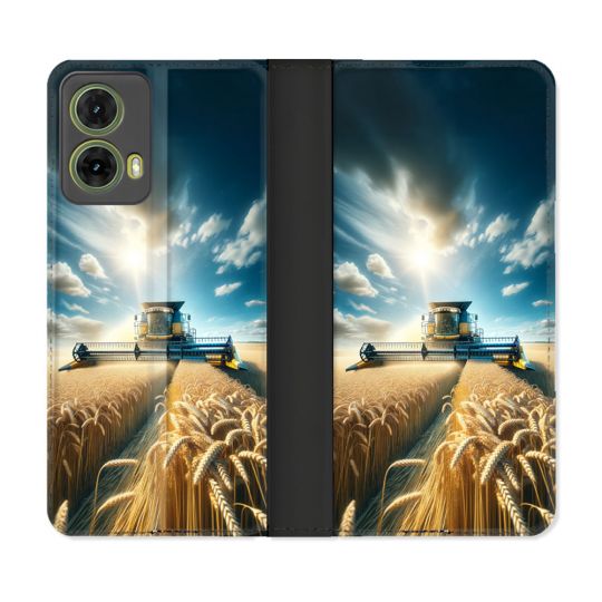 Housse cuir portefeuille Pour Motorola G85 5G Agriculture Moissonneuse Blé