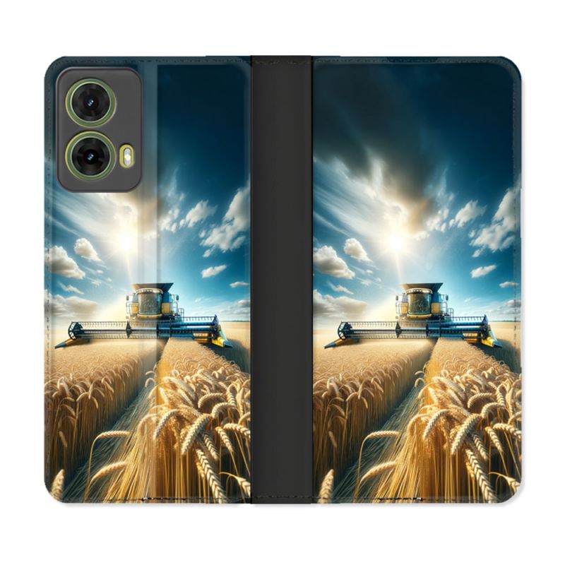 Housse cuir portefeuille Pour Motorola G85 5G Agriculture Moissonneuse Blé