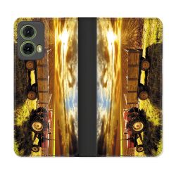 Housse cuir portefeuille Pour Motorola G85 5G Agriculture Tracteur Color