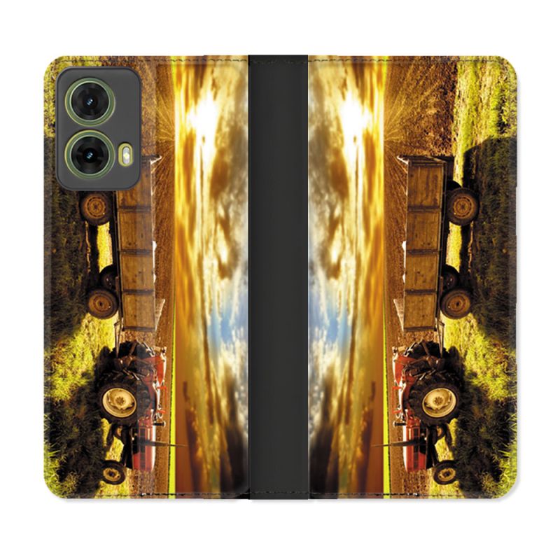 Housse cuir portefeuille Pour Motorola G85 5G Agriculture Tracteur Color