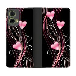 Housse cuir portefeuille Pour Motorola G85 5G Amour Coeur Rose Montant sur Noir