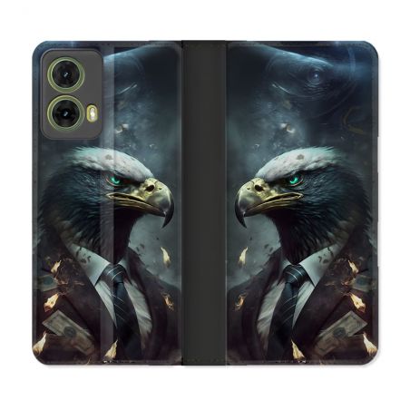 Housse cuir portefeuille Pour Motorola G85 5G Animal Aigle Business