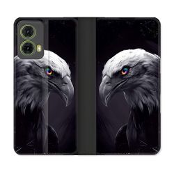 Housse cuir portefeuille Pour Motorola G85 5G Animal Aigle Royal Noir