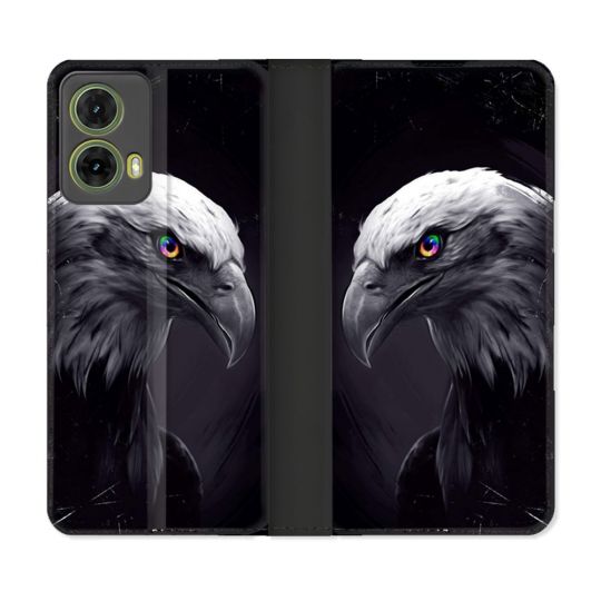 Housse cuir portefeuille Pour Motorola G85 5G Animal Aigle Royal Noir