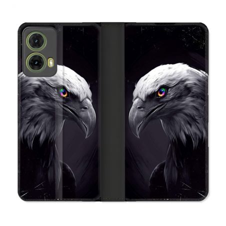 Housse cuir portefeuille Pour Motorola G85 5G Animal Aigle Royal Noir