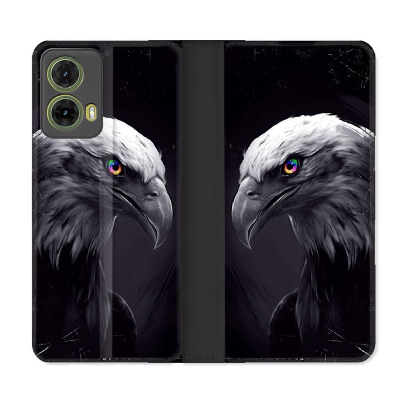 Housse cuir portefeuille Pour Motorola G85 5G Animal Aigle Royal Noir