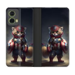 Housse cuir portefeuille Pour Motorola G85 5G Animal Chat America