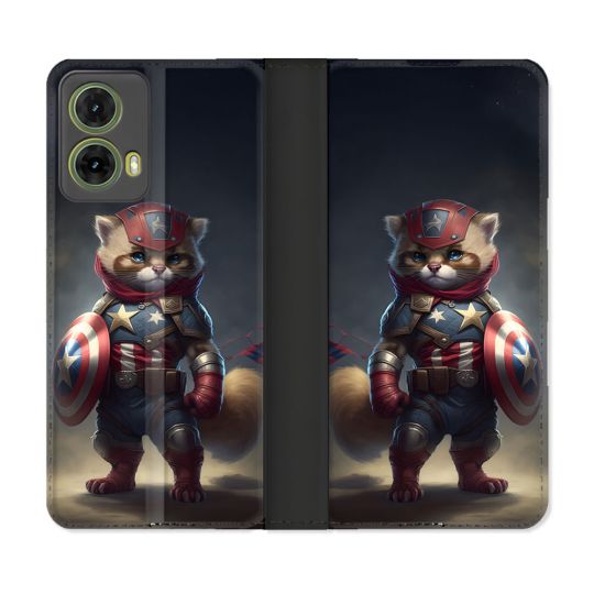 Housse cuir portefeuille Pour Motorola G85 5G Animal Chat America