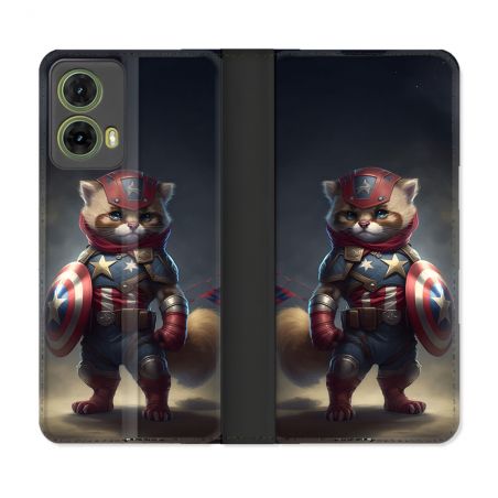 Housse cuir portefeuille Pour Motorola G85 5G Animal Chat America