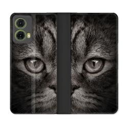 Housse cuir portefeuille Pour Motorola G85 5G Animal Chat Gris