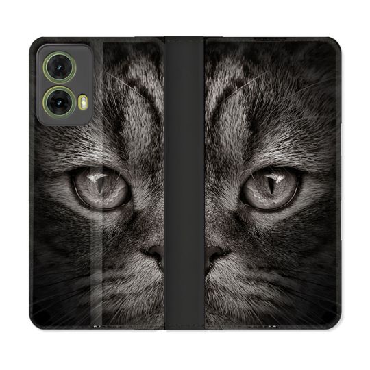 Housse cuir portefeuille Pour Motorola G85 5G Animal Chat Gris