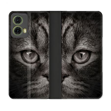 Housse cuir portefeuille Pour Motorola G85 5G Animal Chat Gris