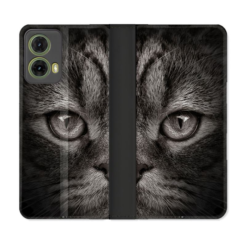 Housse cuir portefeuille Pour Motorola G85 5G Animal Chat Gris