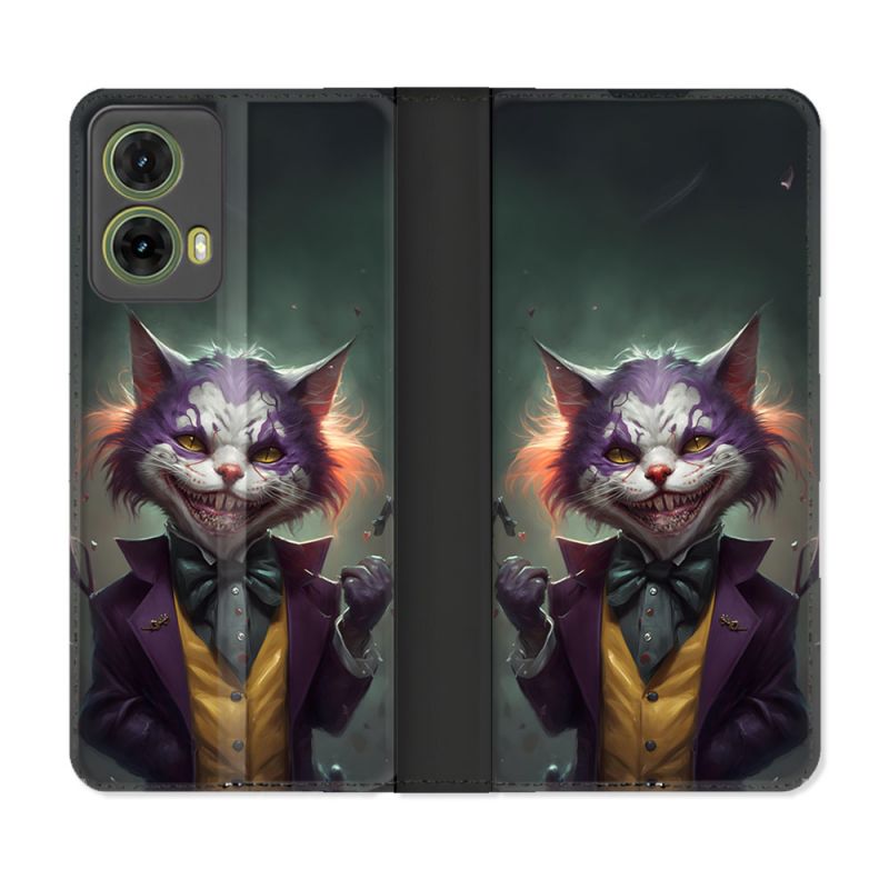 Housse cuir portefeuille Pour Motorola G85 5G Animal Chat Joker