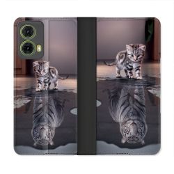 Housse cuir portefeuille Pour Motorola G85 5G Animal Chat Reflet