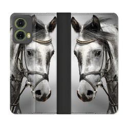 Housse cuir portefeuille Pour Motorola G85 5G Animal Cheval Blanc