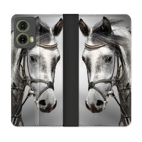 Housse cuir portefeuille Pour Motorola G85 5G Animal Cheval Blanc
