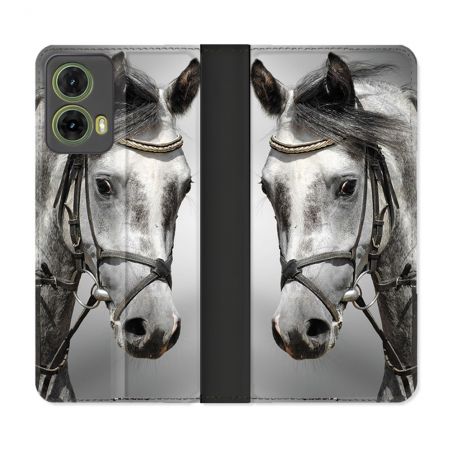 Housse cuir portefeuille Pour Motorola G85 5G Animal Cheval Blanc