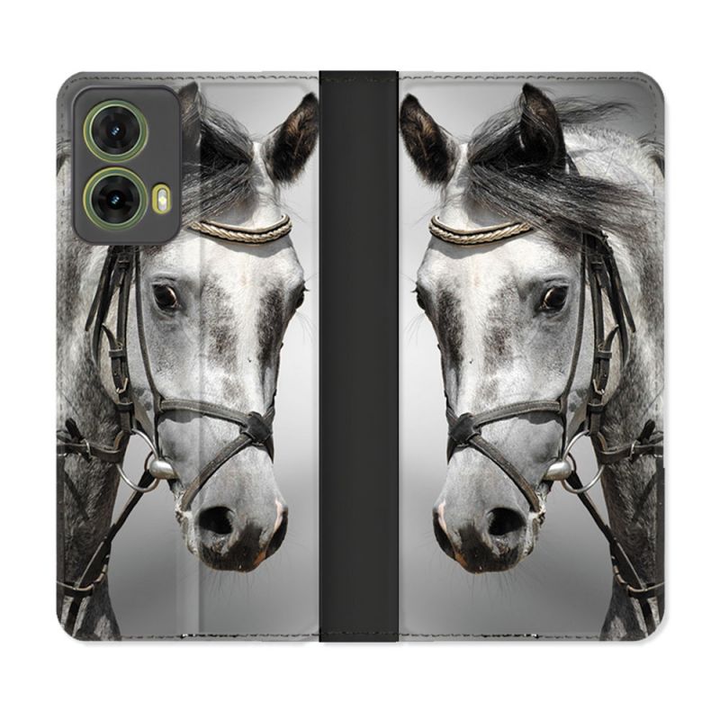 Housse cuir portefeuille Pour Motorola G85 5G Animal Cheval Blanc