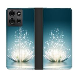 Housse cuir portefeuille Pour Motorola G75 5G Fleur Lotus Blanc