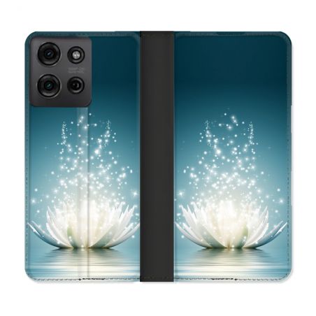 Housse cuir portefeuille Pour Motorola G75 5G Fleur Lotus Blanc