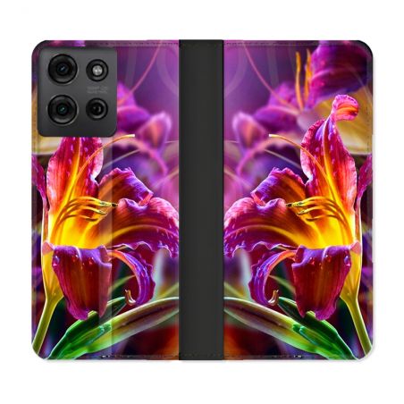 Housse cuir portefeuille Pour Motorola G75 5G Fleur Lys Color