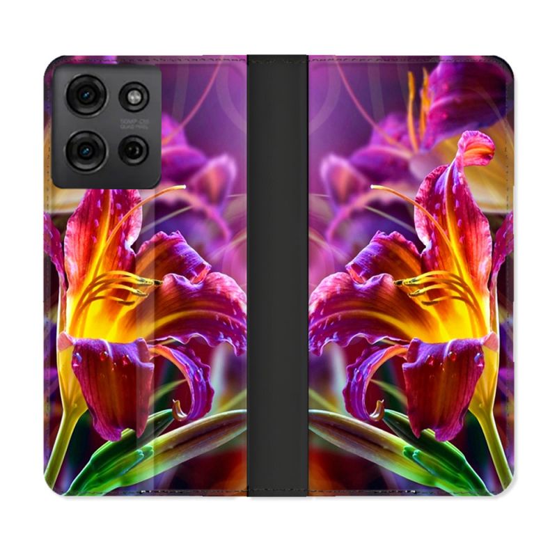 Housse cuir portefeuille Pour Motorola G75 5G Fleur Lys Color