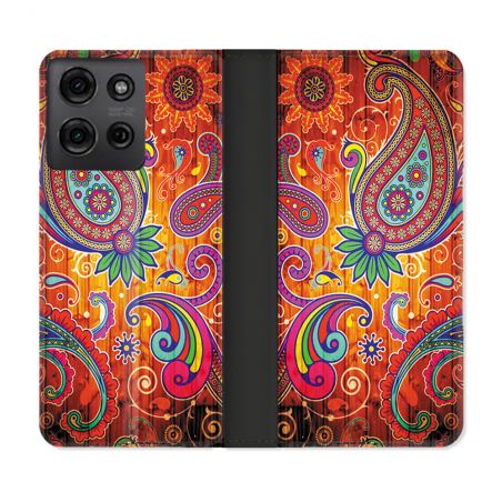 Housse cuir portefeuille Pour Motorola G75 5G Fleur Psychedelic
