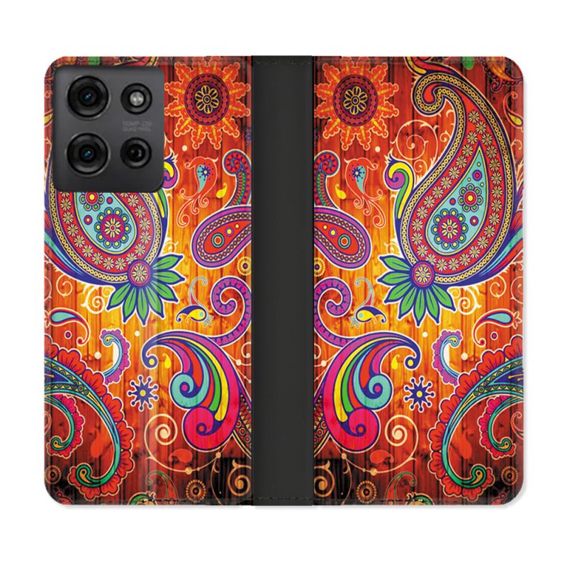 Housse cuir portefeuille Pour Motorola G75 5G Fleur Psychedelic