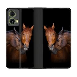 Housse cuir portefeuille Pour Motorola G85 5G Animal Cheval Marron
