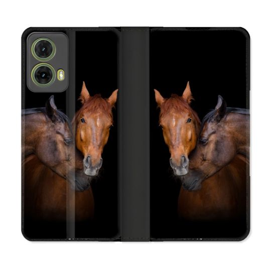 Housse cuir portefeuille Pour Motorola G85 5G Animal Cheval Marron
