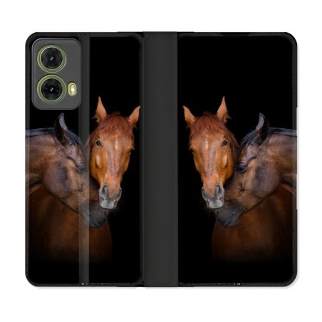 Housse cuir portefeuille Pour Motorola G85 5G Animal Cheval Marron
