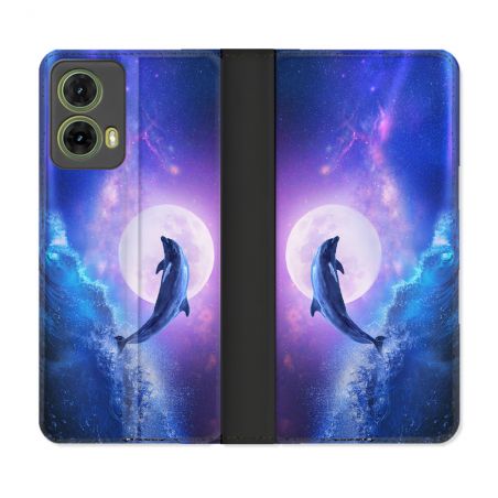 Housse cuir portefeuille Pour Motorola G85 5G Animal Dauphin Vague