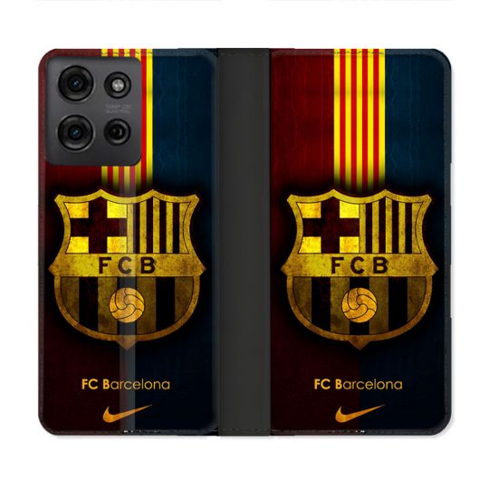 Housse cuir portefeuille Pour Motorola G75 5G Foot FC Barcelone Vintage