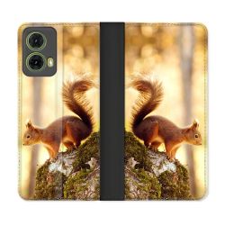 Housse cuir portefeuille Pour Motorola G85 5G Animal Ecureuil Bois