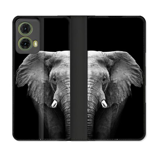 Housse cuir portefeuille Pour Motorola G85 5G Animal Elephant Noir