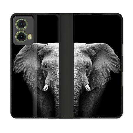 Housse cuir portefeuille Pour Motorola G85 5G Animal Elephant Noir